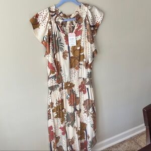 JODIFL Floral Print Dress - Cream, Brown, Orange